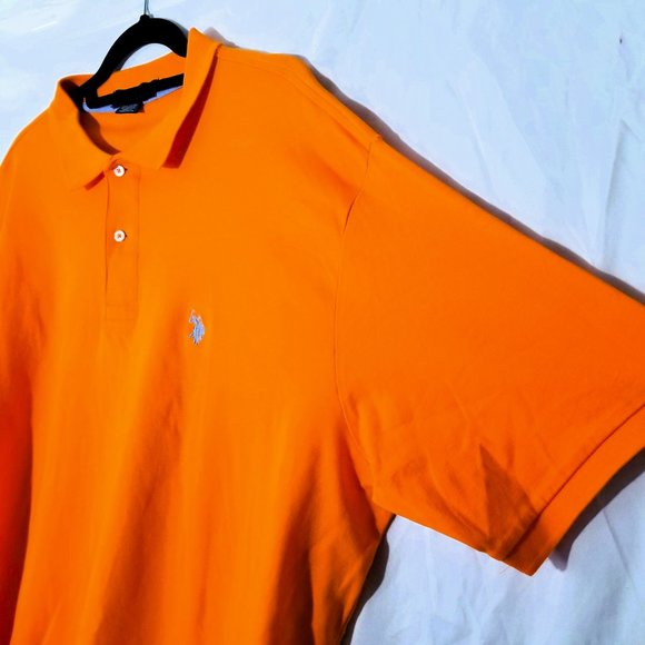 US Polo Assn Mens XXL 2X 100% Cotton Bright Orange Polo Short Sleeve Shirt Pony - Picture 4 of 15
